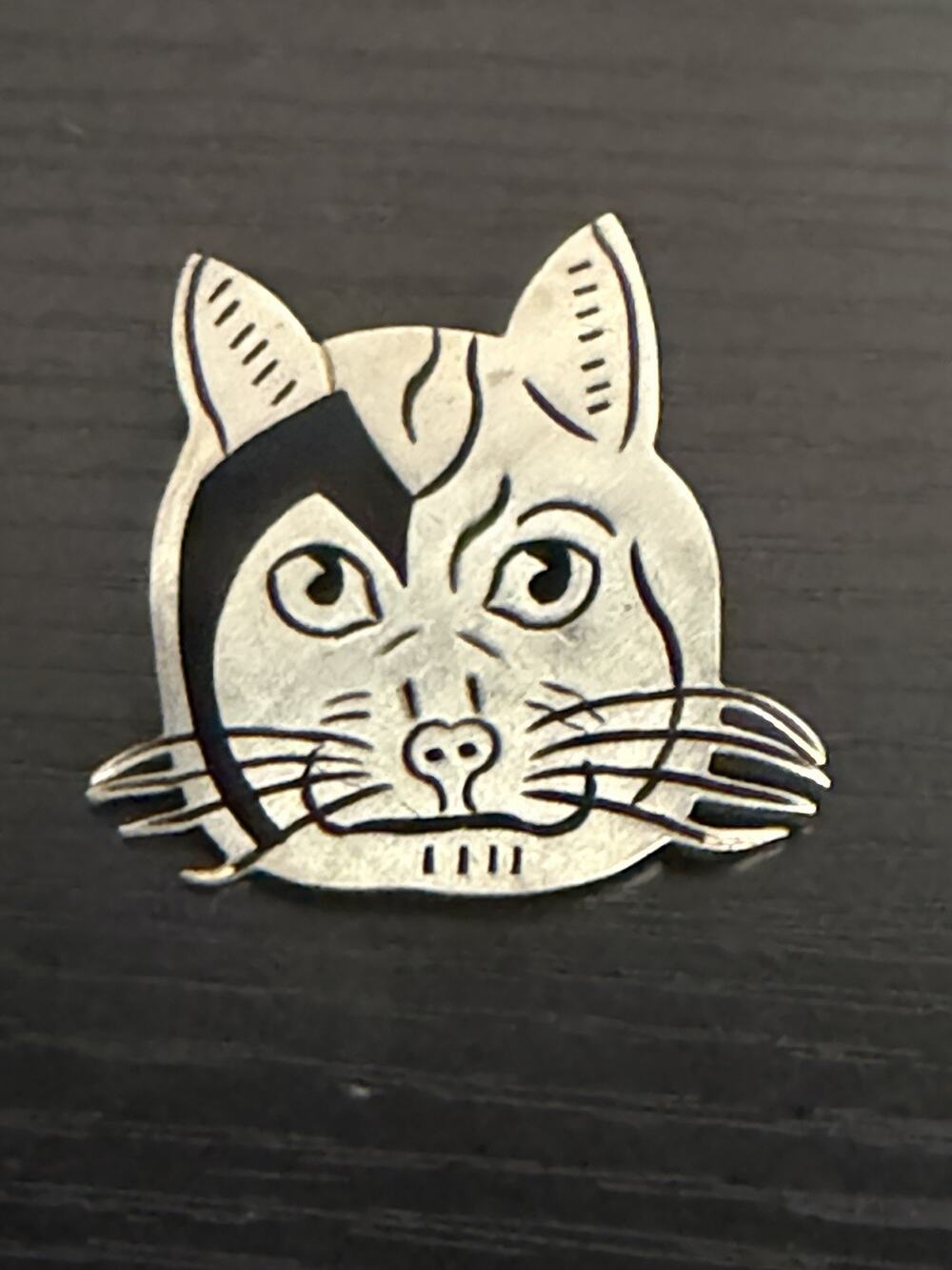 Vintage Mexican 925 Sterling Silver Alley Cat Face Brooch Pin TG-252 Mexico